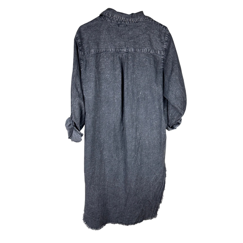 KROIX Distressed Denim Shirt Women 1X Grey Excellent High Low Acid Wash Longline - Picture 2 of 12